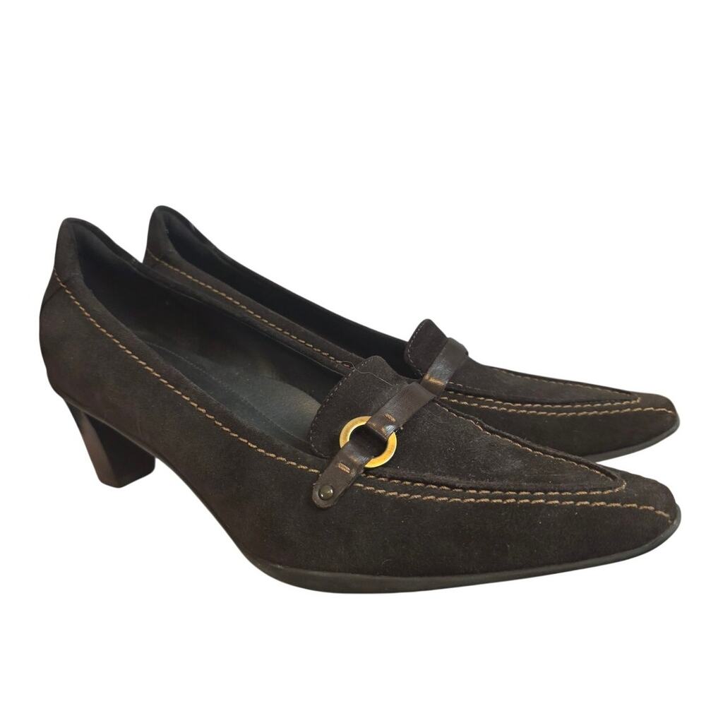 Ecco Brown Square Suede Toe Heels, EU 38 / US 7